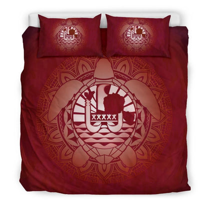 Tahiti Duvet Cover Set - Tahiti Coat Of Arms Turtle Red Version