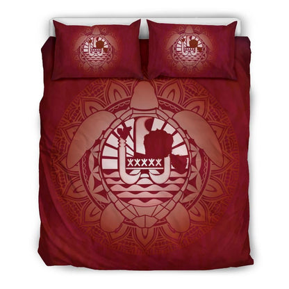 Tahiti Duvet Cover Set - Tahiti Coat Of Arms Turtle Red Version