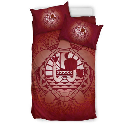 Tahiti Duvet Cover Set - Tahiti Coat Of Arms Turtle Red Version