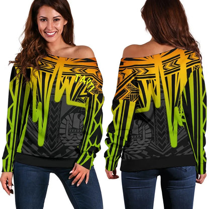 Tahiti Women Off Shoulder Sweater - Tahiti Seal In Heartbeat Patterns Style (Reggae)