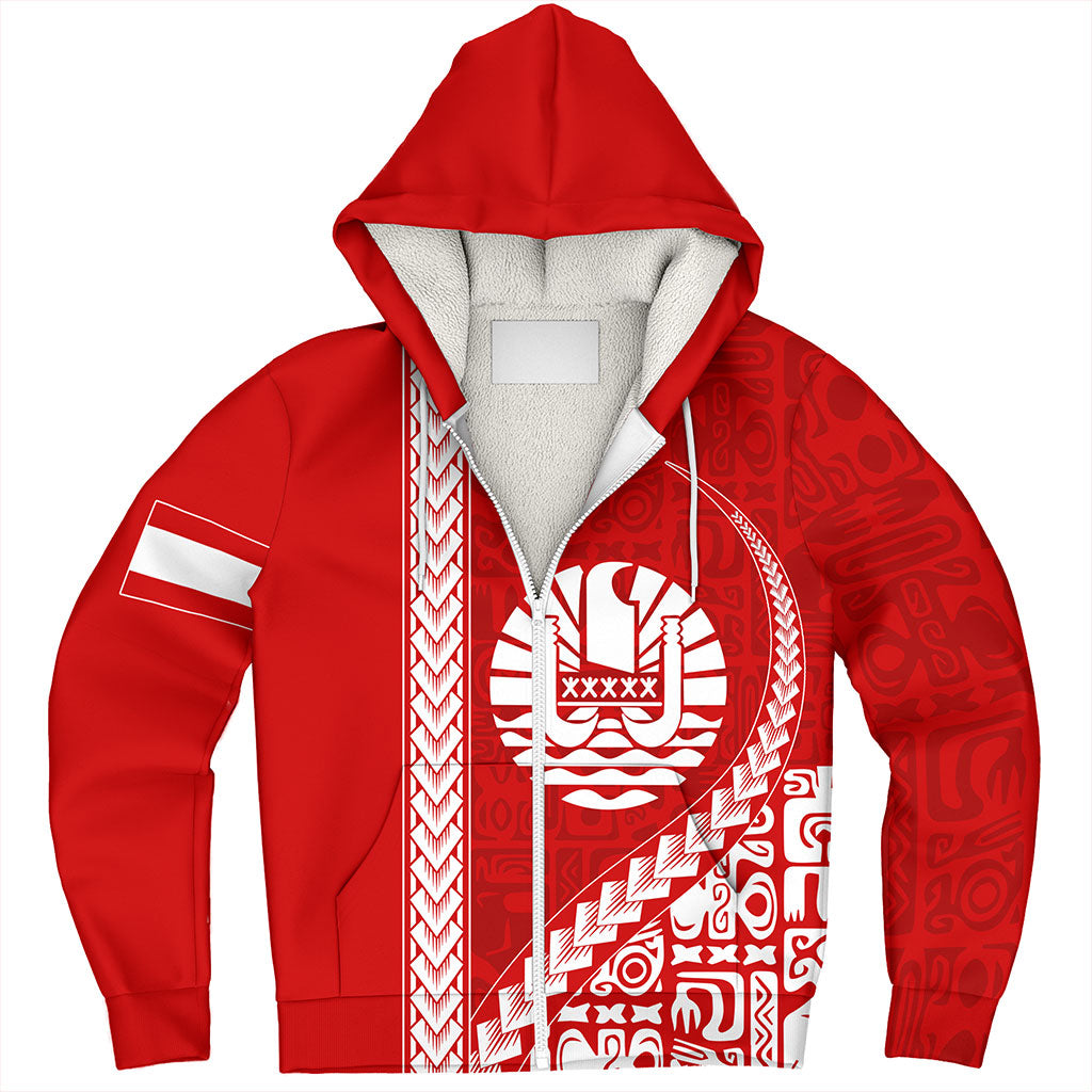 Tahiti Sherpa Hoodie Tribal Fabric And Coat Of Arms