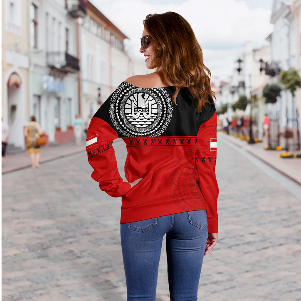 Tahiti Off Shoulder Sweatshirt Tribal Tattoo Design