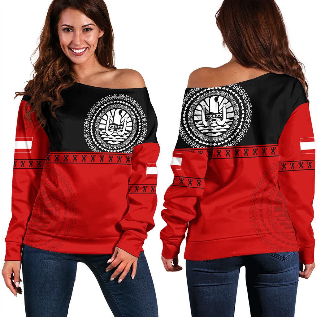 Tahiti Off Shoulder Sweatshirt Tribal Tattoo Design