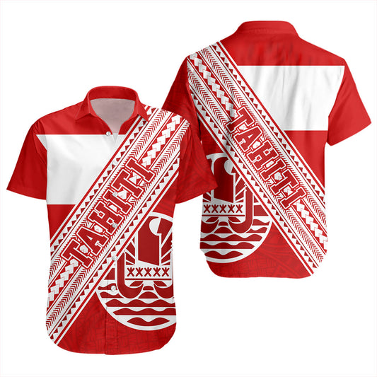 Tahiti Short Sleeve Shirt Flag And Coat Of Arms
