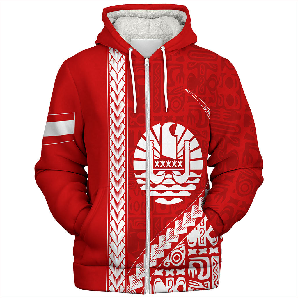 Tahiti Sherpa Hoodie Tribal Fabric And Coat Of Arms