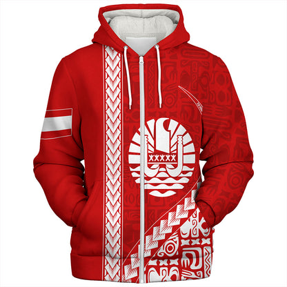 Tahiti Sherpa Hoodie Tribal Fabric And Coat Of Arms