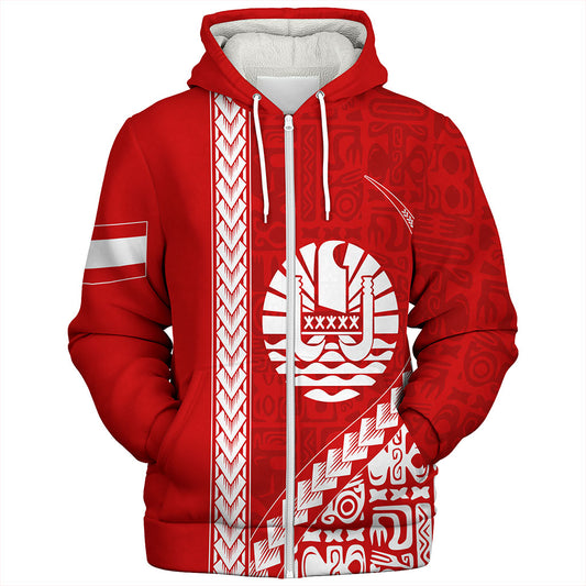 Tahiti Sherpa Hoodie Tribal Fabric And Coat Of Arms