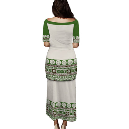 Fiji Puletasi Tapa Green Pattern