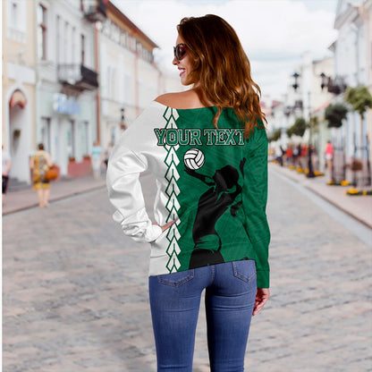 Hawaii Off Shoulder Sweatshirt Custom Women Volleyball Polynesia Tattoo