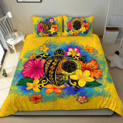 The Northern Mariana Islands Polynesian Bedding Set - Turtle With Plumeria And Hibiscus