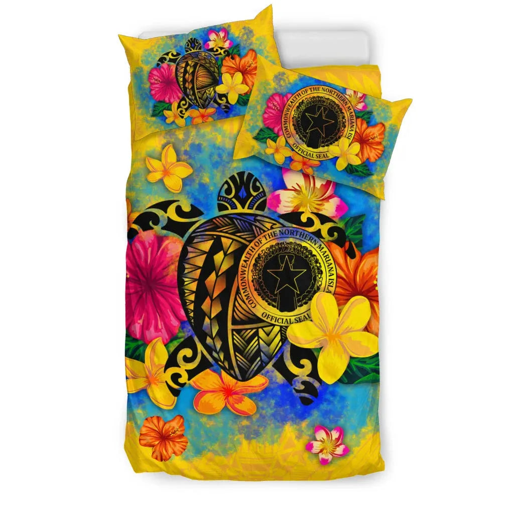 The Northern Mariana Islands Polynesian Bedding Set - Turtle With Plumeria And Hibiscus
