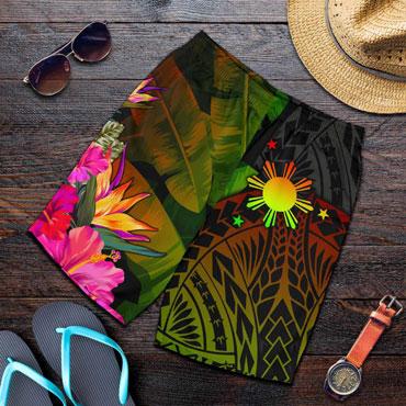 The Philippines Polynesian Men Shorts - Hibiscus and Banana Leaves
