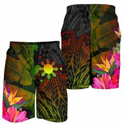 The Philippines Polynesian Men Shorts - Hibiscus and Banana Leaves