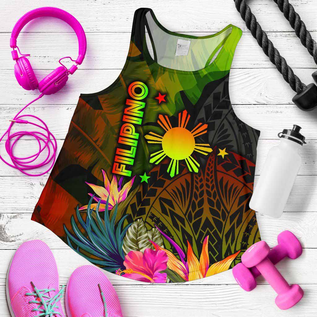 The Philippines Polynesian Women Racerback Tank - Hibiscus and Banana Leaves