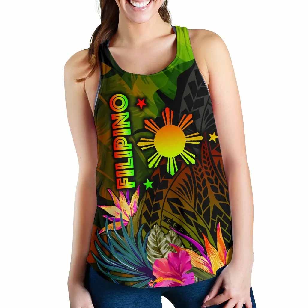 The Philippines Polynesian Women Racerback Tank - Hibiscus and Banana Leaves