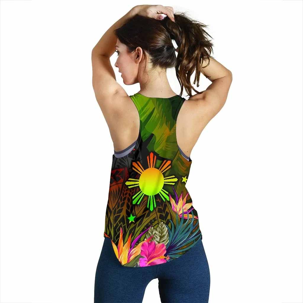 The Philippines Polynesian Women Racerback Tank - Hibiscus and Banana Leaves