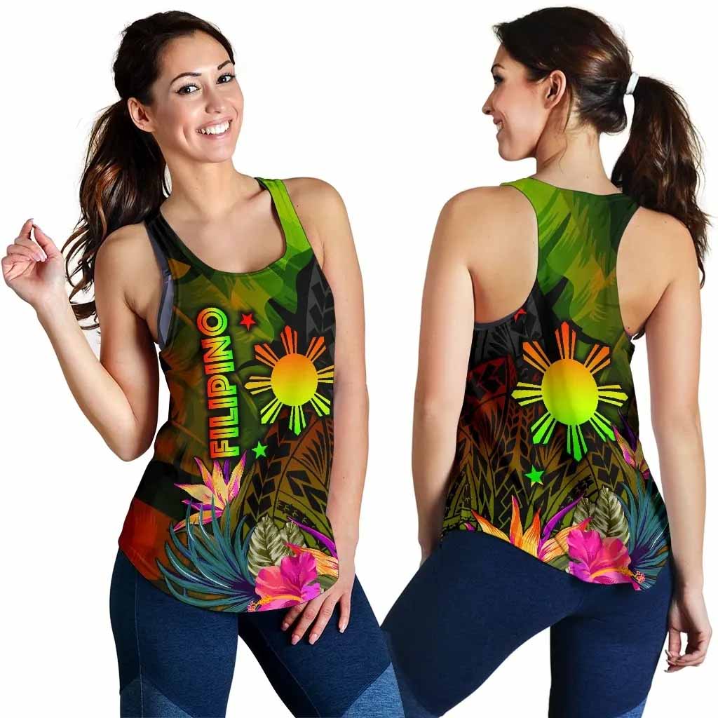 The Philippines Polynesian Women Racerback Tank - Hibiscus and Banana Leaves