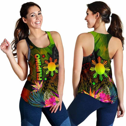 The Philippines Polynesian Women Racerback Tank - Hibiscus and Banana Leaves