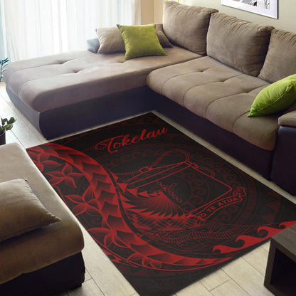 Tokelau Area Rug - Polynesian Pattern Style Red Color
