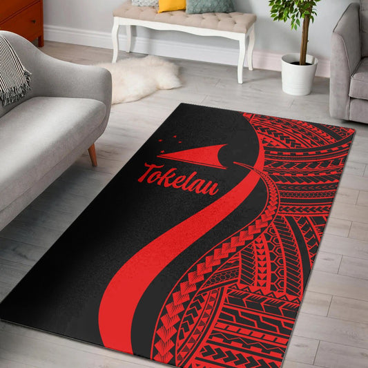 Tokelau Area Rug - Red Polynesian Tentacle Tribal Pattern