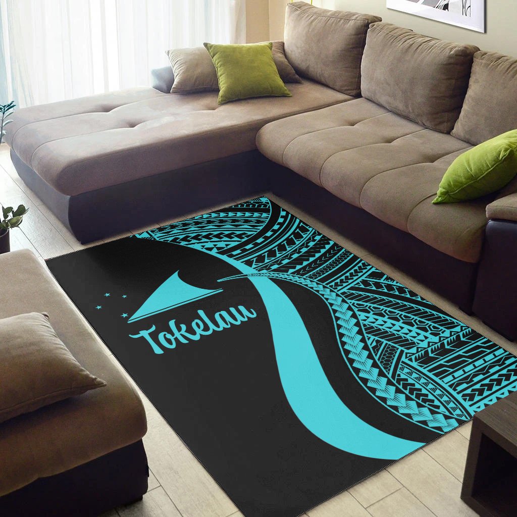 Tokelau Area Rug - Turquoise Polynesian Tentacle Tribal Pattern