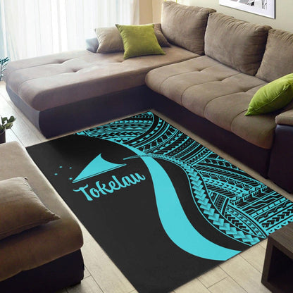 Tokelau Area Rug - Turquoise Polynesian Tentacle Tribal Pattern