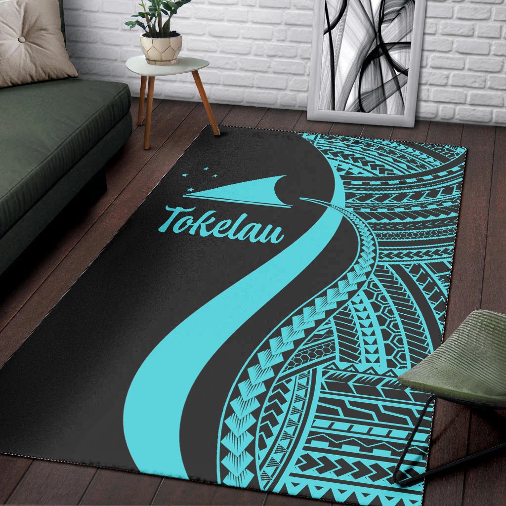 Tokelau Area Rug - Turquoise Polynesian Tentacle Tribal Pattern