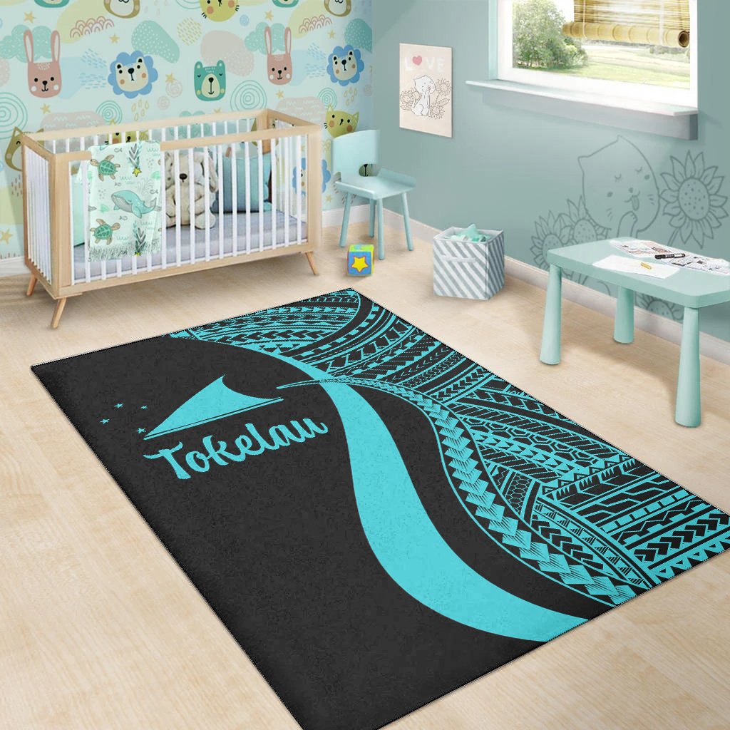Tokelau Area Rug - Turquoise Polynesian Tentacle Tribal Pattern
