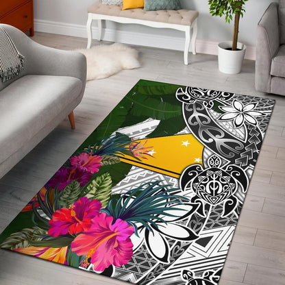 Tokelau Area Rug White - Turtle Plumeria Banana Leaf