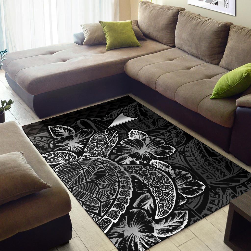 Tokelau Area Rugs Turtle Hibiscus Black