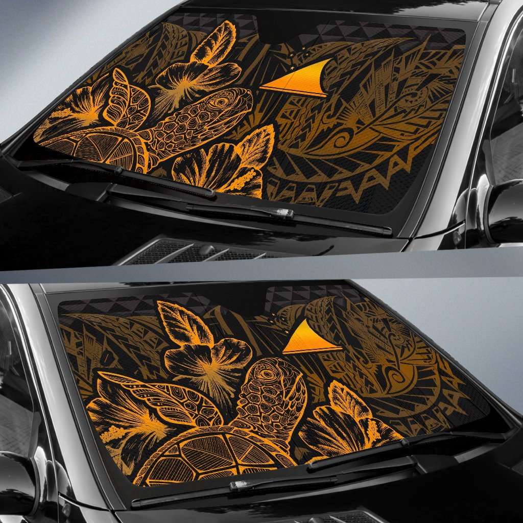 Tokelau Auto Sun Shades Turtle Hibiscus Gold