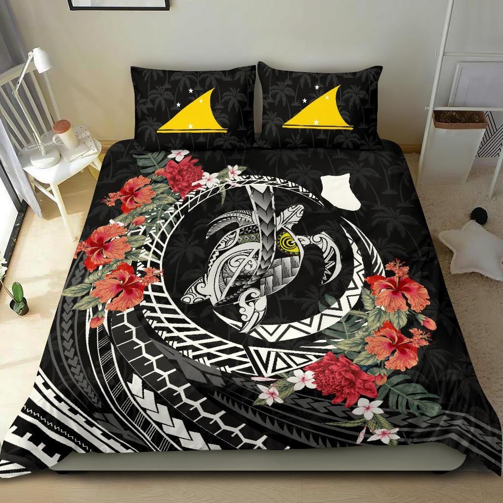 Polynesian Duvet Cover Set - Tokelau Bedding Set Polynesia Map Turtle Hibiscus