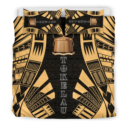 Tokelau Duvet Cover Set - Polynesian Tattoo Gold