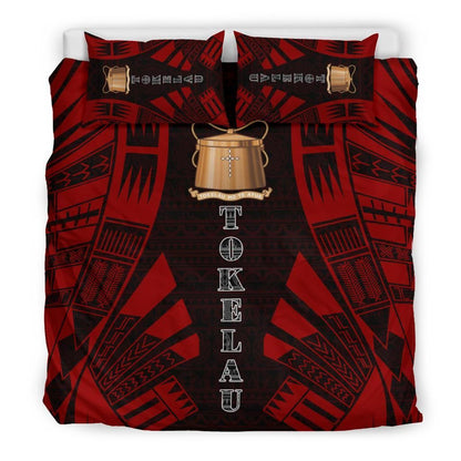 Tokelau Duvet Cover Set - Polynesian Tattoo Red