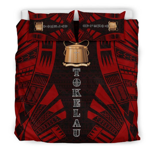 Tokelau Duvet Cover Set - Polynesian Tattoo Red