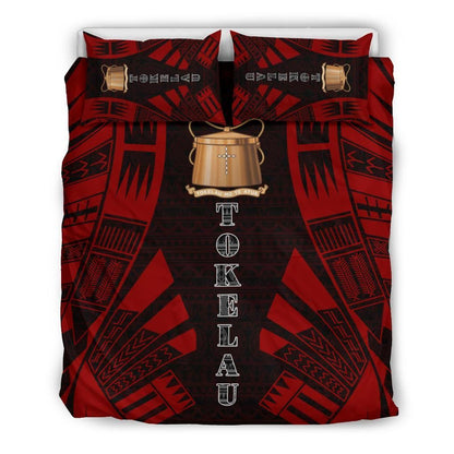 Tokelau Duvet Cover Set - Polynesian Tattoo Red