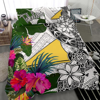 Tokelau Bedding Set White - Turtle Plumeria Banana Leaf