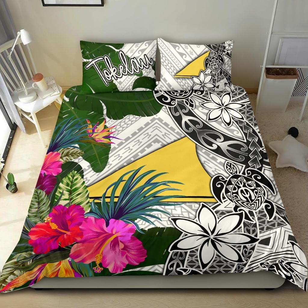 Tokelau Bedding Set White - Turtle Plumeria Banana Leaf