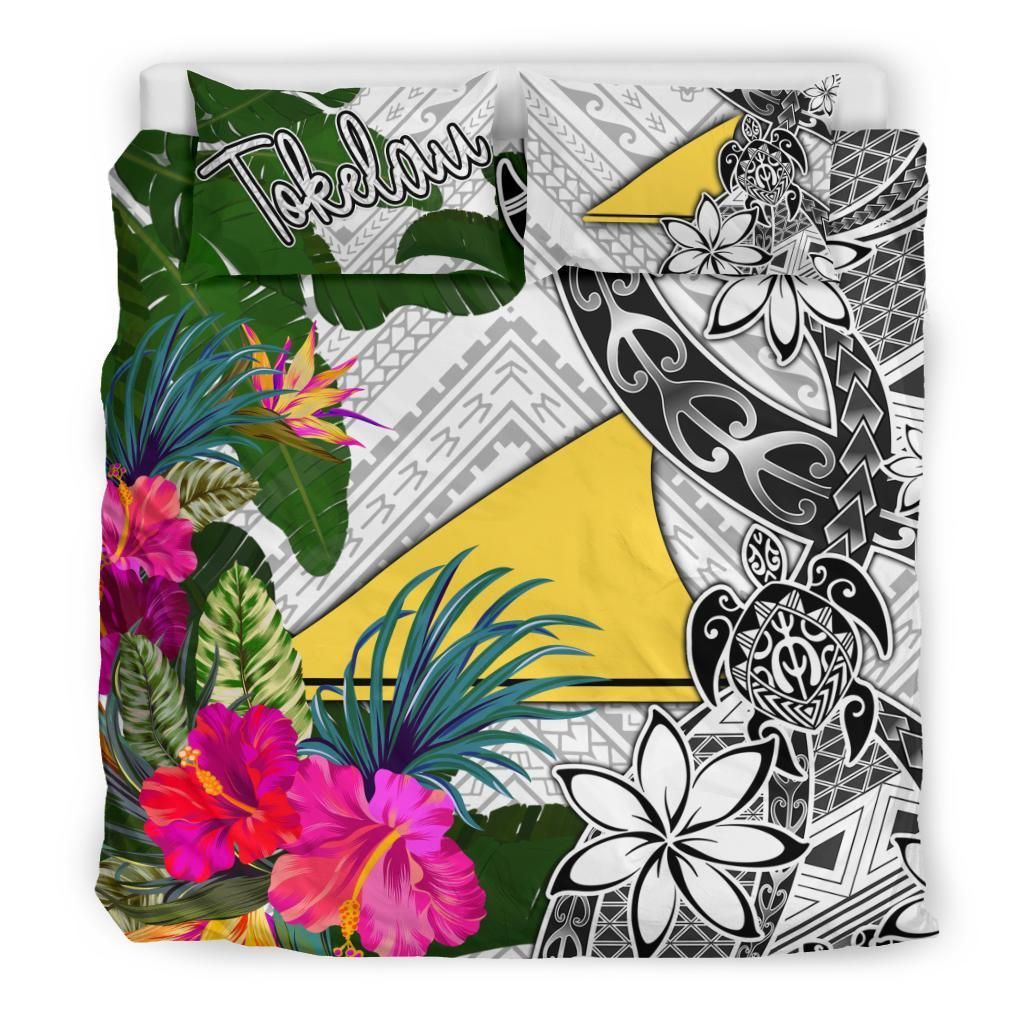 Tokelau Bedding Set White - Turtle Plumeria Banana Leaf