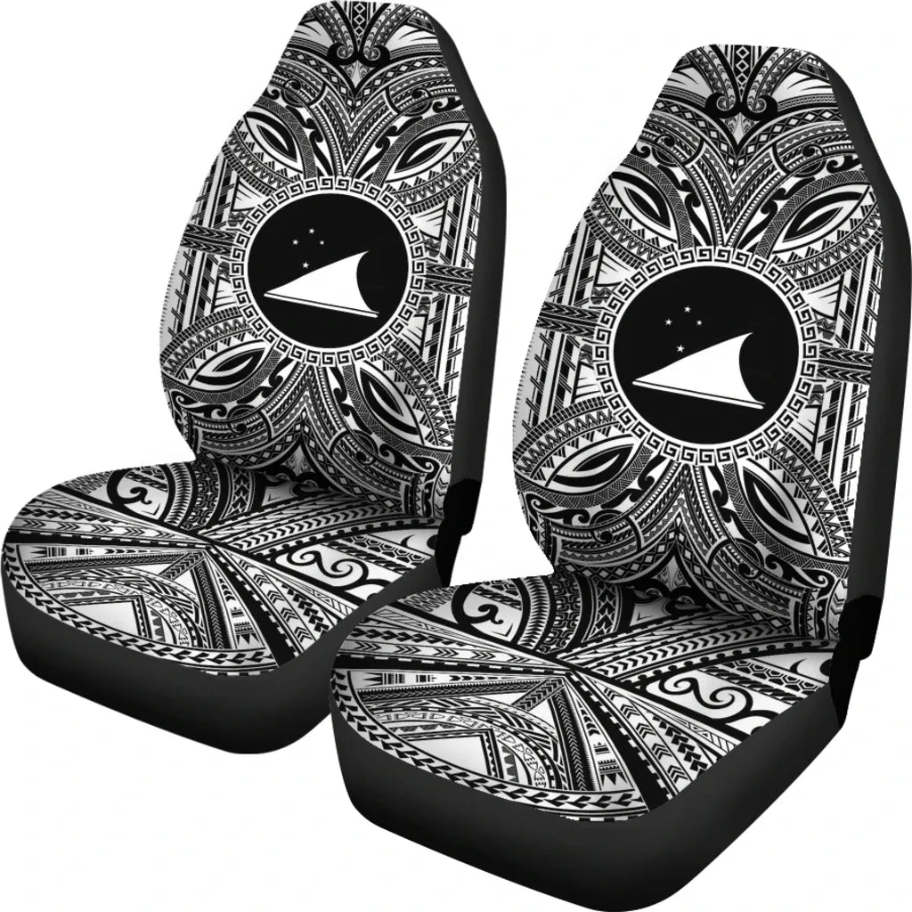 Tokelau Car Seat Cover - Tokelau Coat Of Arms Polynesian White Black