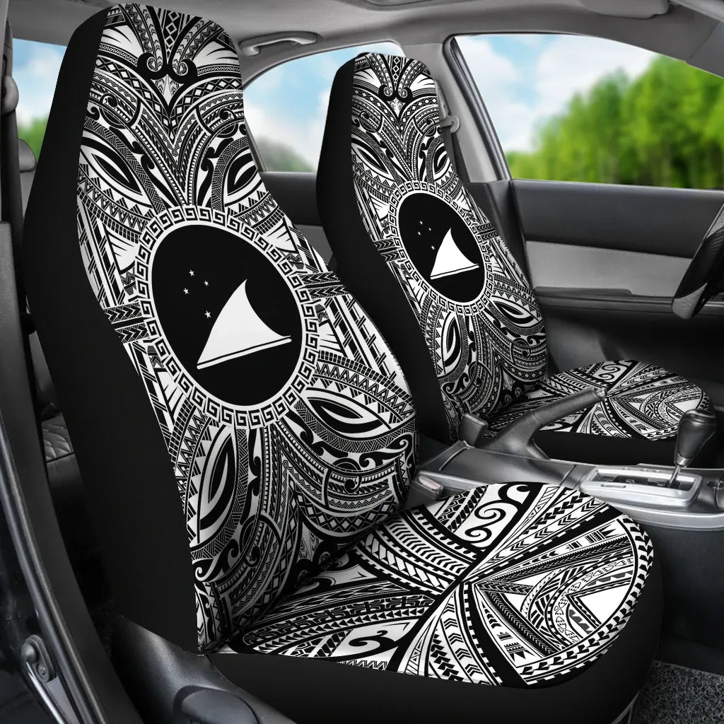 Tokelau Car Seat Cover - Tokelau Coat Of Arms Polynesian White Black