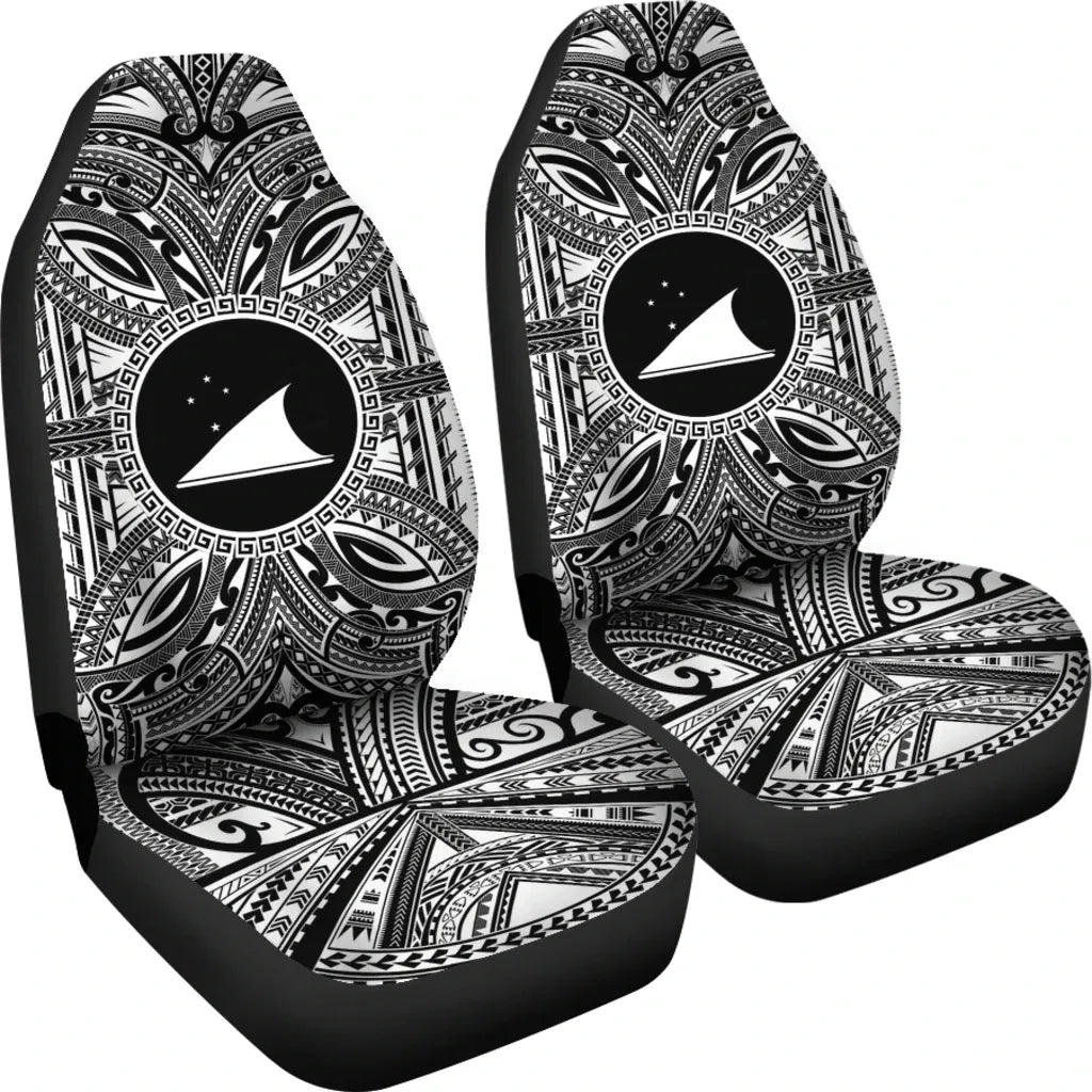 Tokelau Car Seat Cover - Tokelau Coat Of Arms Polynesian White Black