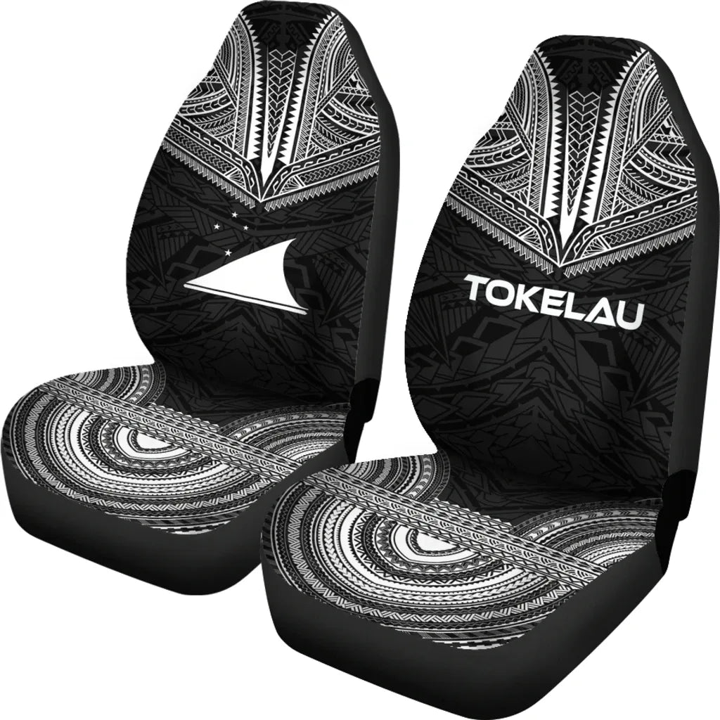 Tokelau Car Seat Cover - Tokelau Flag Polynesian Chief Tattoo Black Version