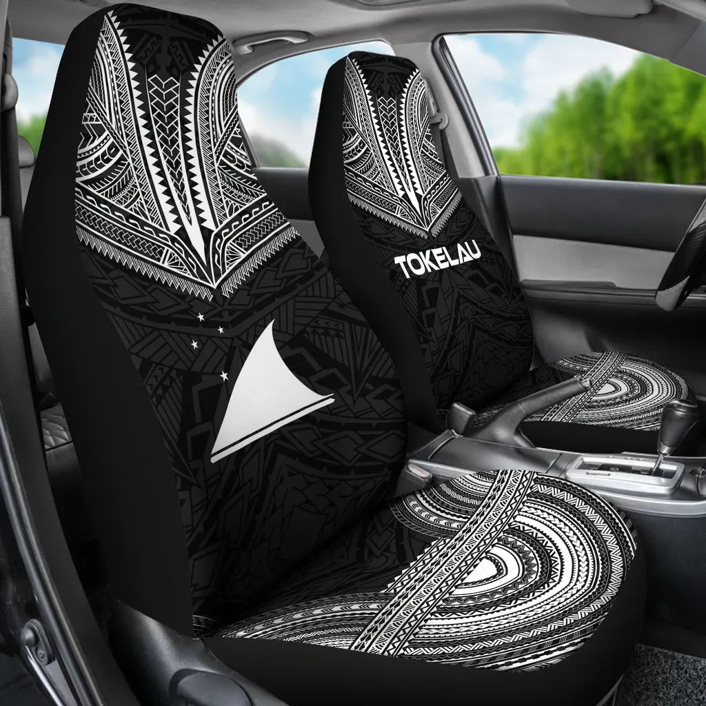 Tokelau Car Seat Cover - Tokelau Flag Polynesian Chief Tattoo Black Version