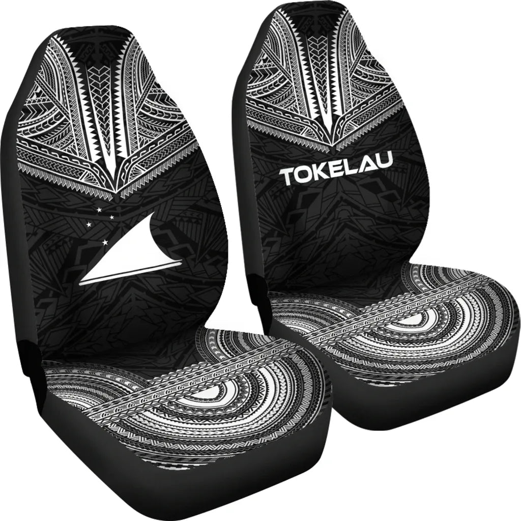 Tokelau Car Seat Cover - Tokelau Flag Polynesian Chief Tattoo Black Version