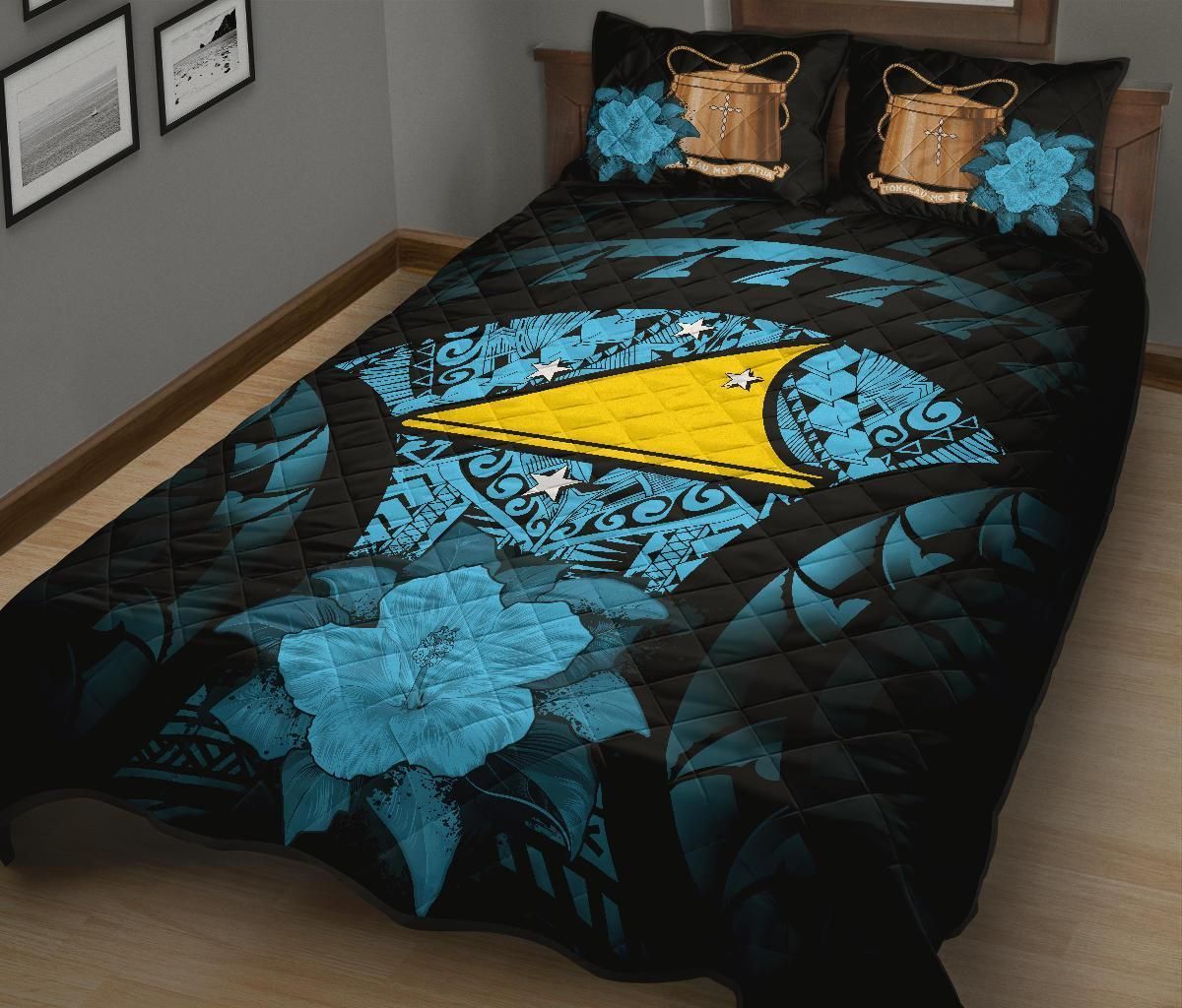 Tokelau Polynesian Quilt Bed Set Hibiscus Blue
