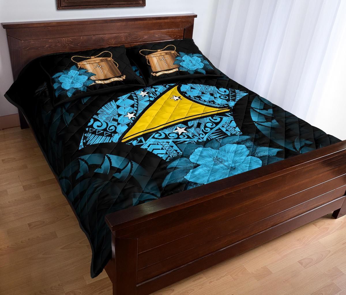 Tokelau Polynesian Quilt Bed Set Hibiscus Blue