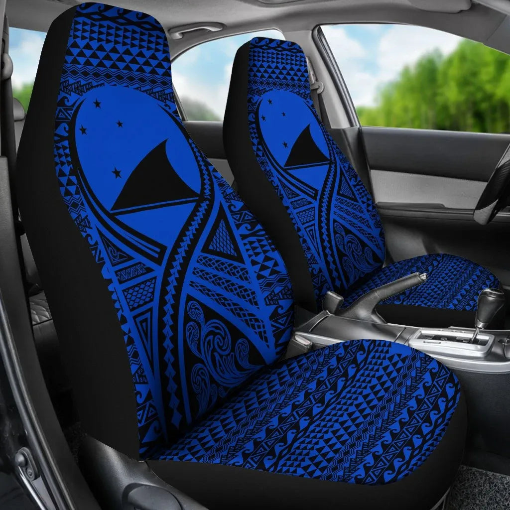 Tokelau Car Seat Cover - Tokelau Flag Polynesian Tattoo Blue