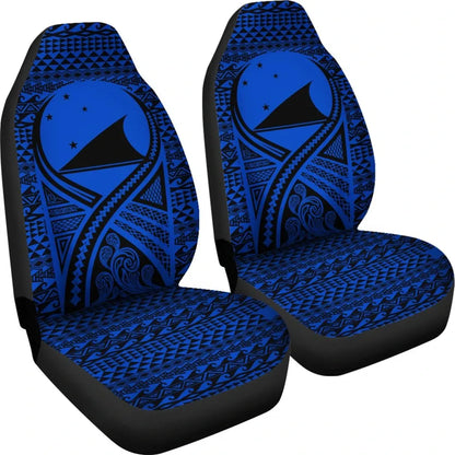 Tokelau Car Seat Cover - Tokelau Flag Polynesian Tattoo Blue