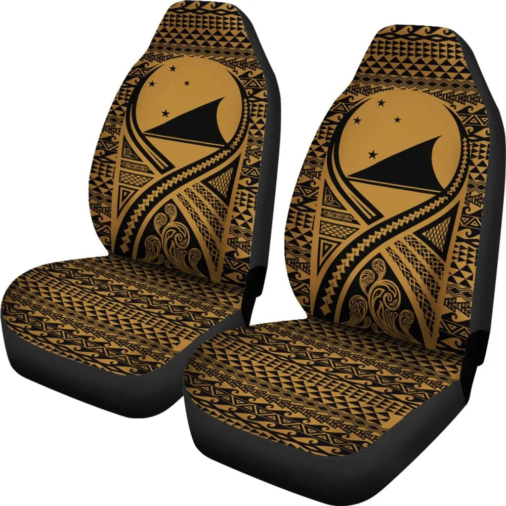 Tokelau Car Seat Cover - Tokelau Flag Polynesian Tattoo Gold